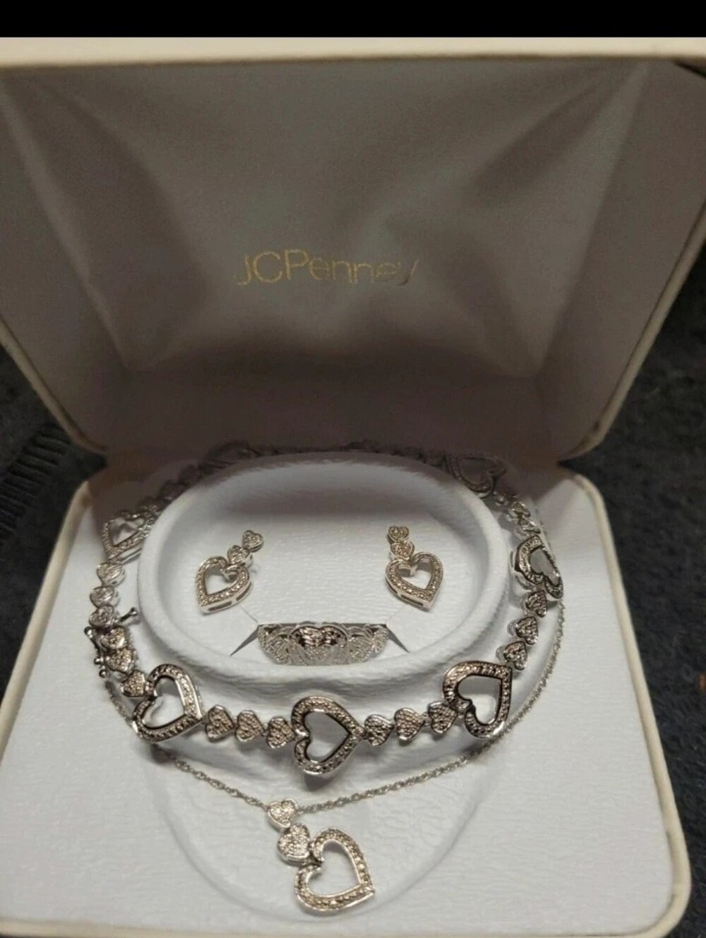 Sterling Silver Heart Jewelry Set with Sparkling Accents
